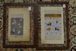 Indian School, two framed and glazed miniature paintings depicting hunting scenes.