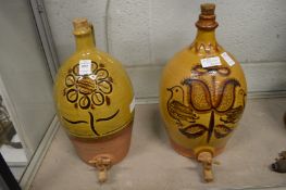 Alan Frewin, Nonsuch Pottery, Wonersh, two decorative part glazed studio pottery wine flagons with
