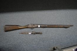 A model percussion gun and a bayonet.