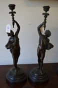 A good cast bronze pair of figural lamp bases.