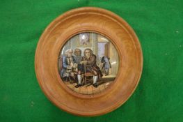 A porcelain pot lid, Dr Johnson, framed.
