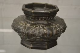 A Chinese bronze octagonal shaped censer.