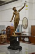 A good Art Nouveau bronze figure of a standing semi nude female, signed Rerdin, on a marble base.