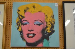 In the manner of Andy Warhol, colour print depicting Marilyn Monroe.