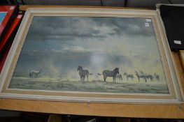 David Shepherd, Zebras at Kilimanjaro, colour print.