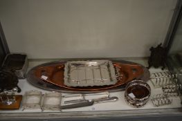 A collection of plated items to include a pair of bottle coasters, novelty nutcracker etc.