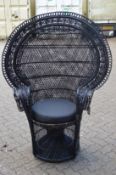 A wicker peacock chair.