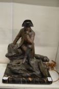 A good large spelter model of seated Napoleon on a marble base.