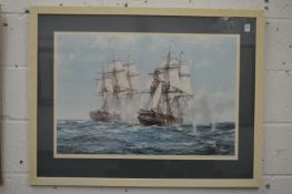 Montague Dawson, The Action Between Java and Constitution, colour print.