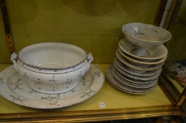 Floral decorated part dinner service including a large oval meat dish.