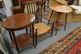 Two mahogany occasional tables and a small armchair.