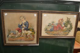Two framed and glazed needlework pictures.