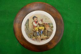 A porcelain pot lid, Revenge, framed.