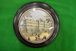 A porcelain pot lid, Buckingham Palace Kirkhams Ltd, framed.