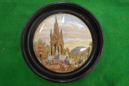 A porcelain pot lid, Albert memorial, framed.
