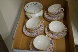 Decorative coffee cups and saucers and a Herend small bowl.