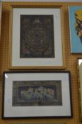 Indian School, A Thangka, framed and glazed and an elephant procession (2).