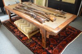 A large Chinese softwood and rattan bed/table.
