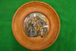 A porcelain pot lid, Uncle Toby, framed.