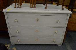 A French painted three drawer chest.