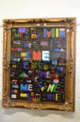 Me, Me, Me, Me, Me... A reverse painting on perspex mounted on a decorative gilt frame.