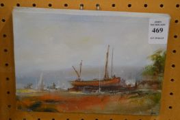 Anthony Amos, Beach scene, miniature oil on canvas, unframed.