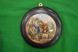 A porcelain pot lid, Lend a Bite, framed.