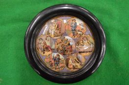 A porcelain pot lid, The Seven Ages of Man, As You Like It act II, framed.