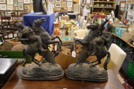 A pair of spelter figures of Turks on horseback.