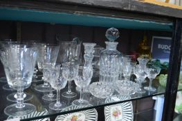 Cut glass drinking glasses, decanters etc.