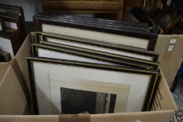 Five framed engravings printed on silk after Ernest Meissonier together with four framed lithographs