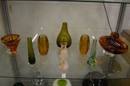 Colourful art glass vases.