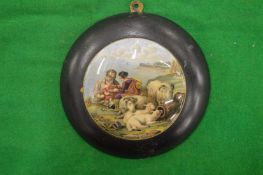 A porcelain pot lid, Peace after Landseer (base chipped).