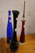 Three stylish tall art glass vases.