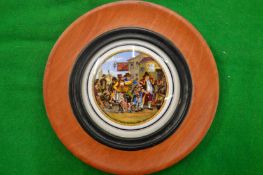 A porcelain pot lid, The Parish Beadle, framed.