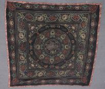 A 19TH CENTURY OTTOMAN TEXTILE WITH TUGHRA. 146cm x146cm.