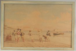 PIETRO BELLO (1830-1909): A TURKISH WATERCOLOUR PAINTING OF AN ISTANBUL COASTAL SCENE, signed and