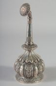 AN 18TH CENTURY INDIAN SILVER ROSEWATER SPRINKLER, with flower head spout, 22cm high.