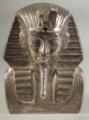 A 20TH CENTURY WHITE METAL BUST OF A PHARAOH, 24cm high.