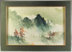AN INDONESIAN OIL ON CANVASS PAINTING BY NGAI SING, signed, framed, image 49cm x 74cm.
