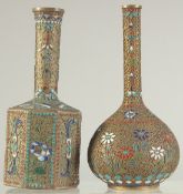 TWO RUSSIAN ENAMELLED VASES, (2).