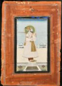 A FINE 18TH-19TH CENTURY MUGHAL INDIAN MINIATURE PAINTING OF A NOBLEMAN, unframed, 29.5cm x 20cm.
