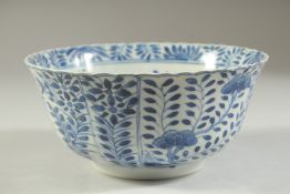 A CHINESE 18TH CENTURY BLUE AND WHITE PORCELAIN BOWL, painted with floral decoration, character mark