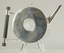 A CHRISTOPHER DRESSER DESIGN, SILVER PLATED, POLO SHAPED TEA POT.