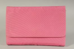 A PANCALDI 1888 PINK EVENING BAG, 9.5ins long with long gilt strap, 20ins long.