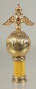 A GOOD RUSSIAN SILVER GILT AND ENAMEL SEAL with double eagle. 2.75ins
