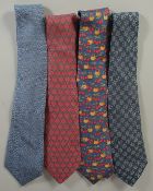 FOUR VARIOUS HERMES TIES.