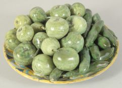 A GOOD PALISSY TYPE POTTERY BOWL as a bowl of fruit and vegetables. The underneath in blue and
