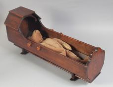 AN 18TH CENTURY PINE CRADLE AND EARLY TEDDY BEAR (2).