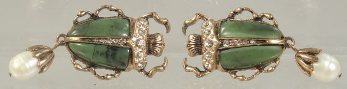 A PAIR OF SCARAB EARRINGS.